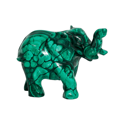 genuine malachite elephant figurine with raised trunk for good luck by energy muse
