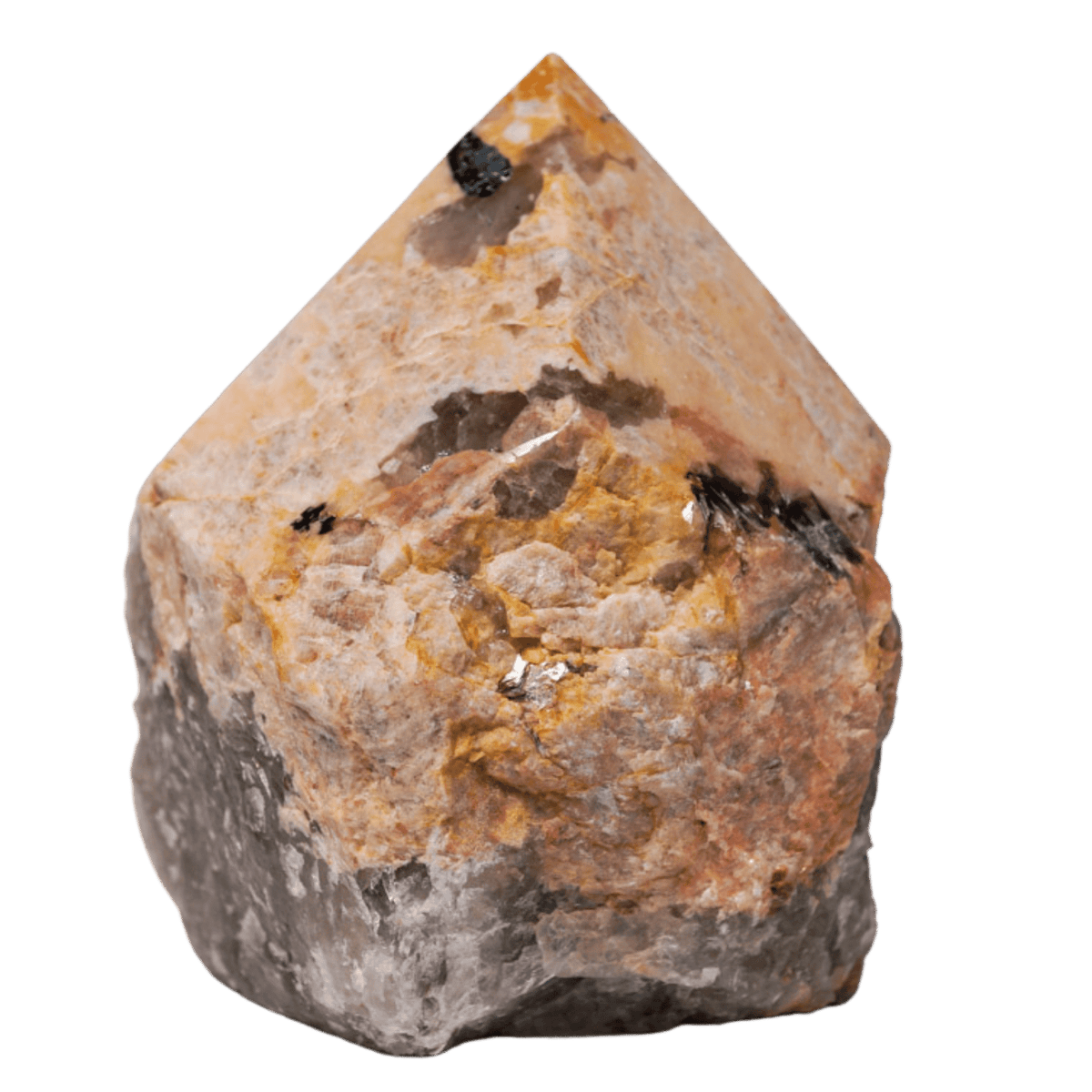 Moonstone & Tourmalinated Quartz Half-Polished Point