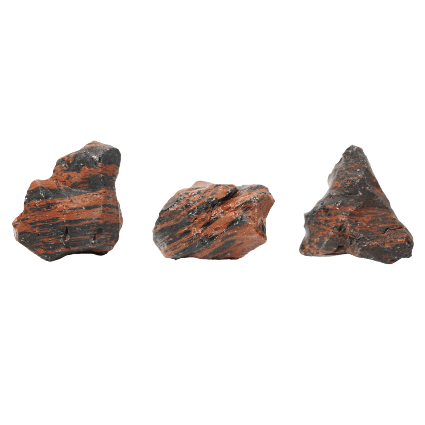 three different shapes of natural raw unpolished mahogany obsidian by Energy Muse