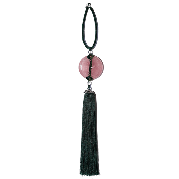 Green Tassel Rose Quartz Hanger