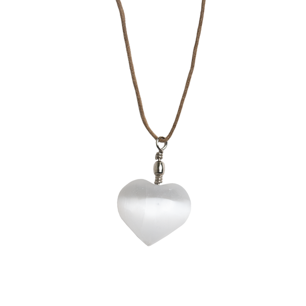 Selenite Heart Pendant Necklace