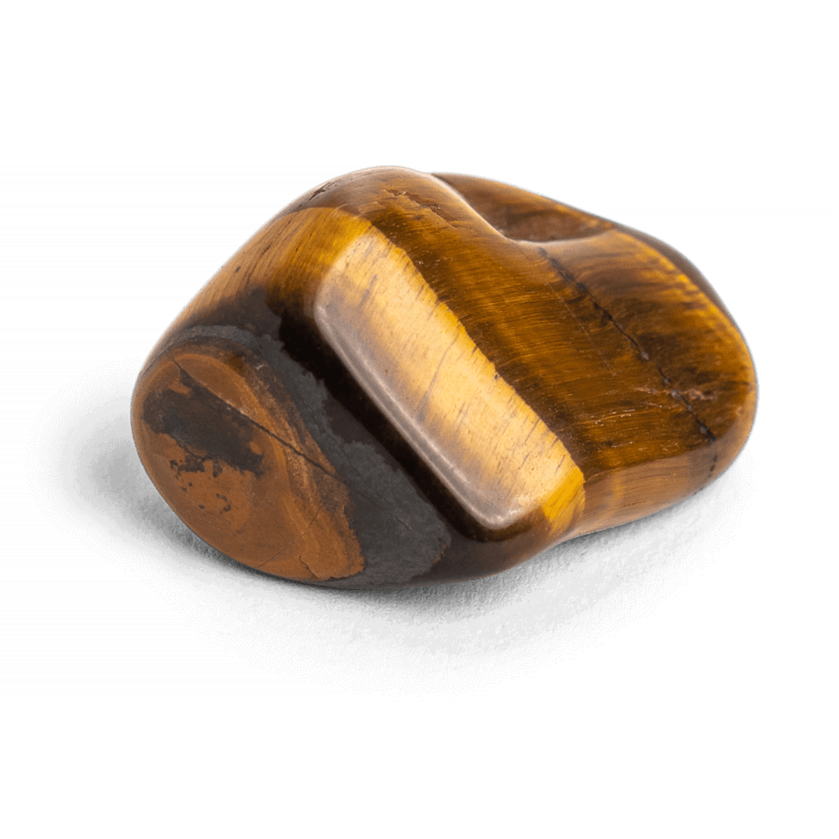 close up view of natural irregularly polished tumbled Tiger's Eye stone by Energy Muse 